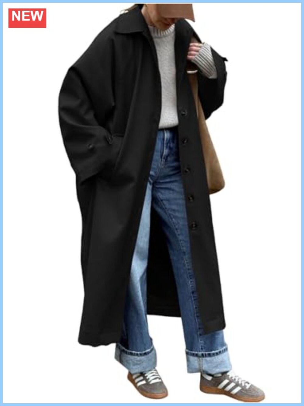 Women's Oversized Trench Coat Single Breasted Windbreaker Long Sleeve Polyester